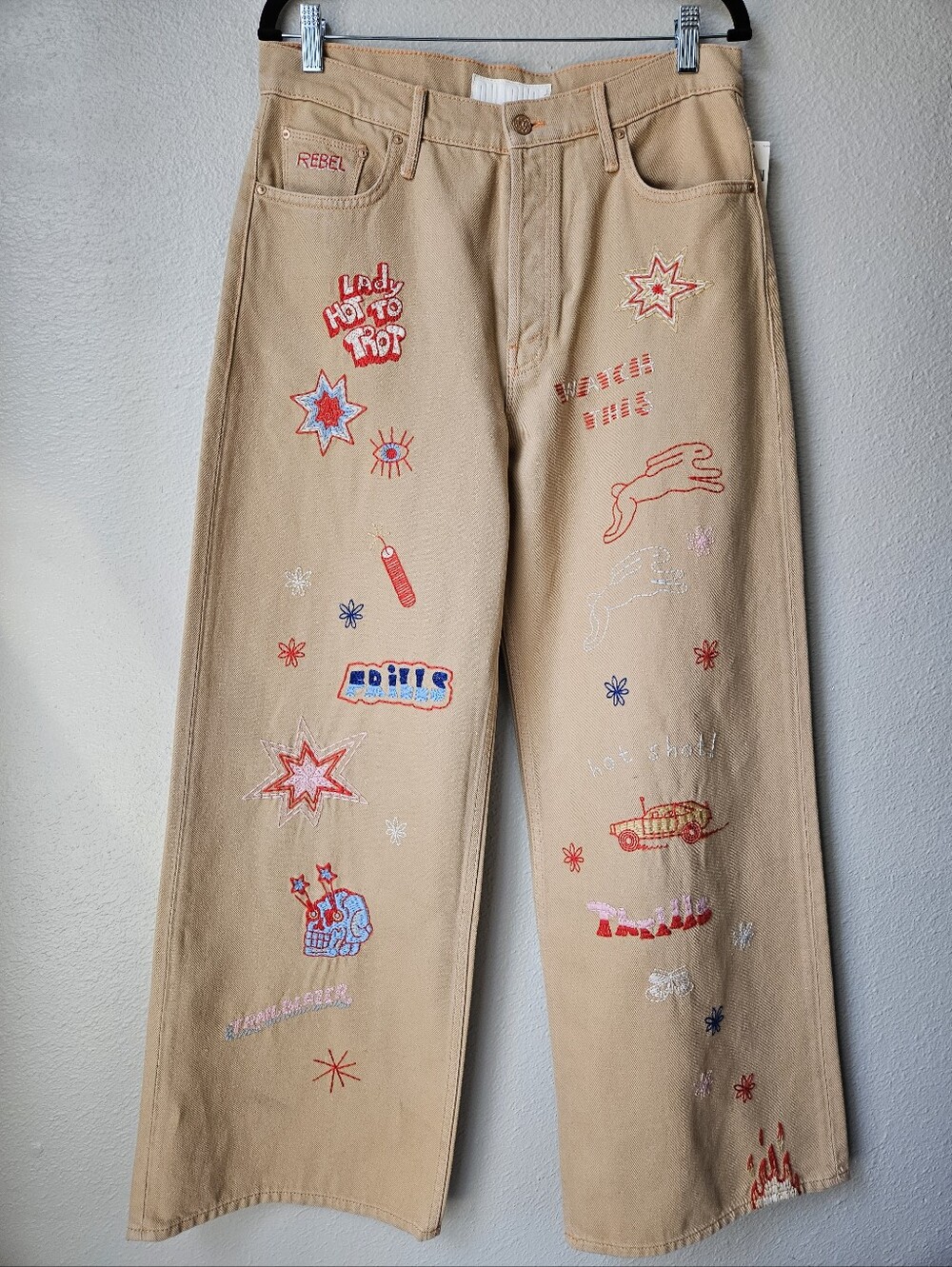 Mother SNACKS! The Mid Rise Double Dip Nerdy Wide Leg Jeans Size 30 In Khaki NWT